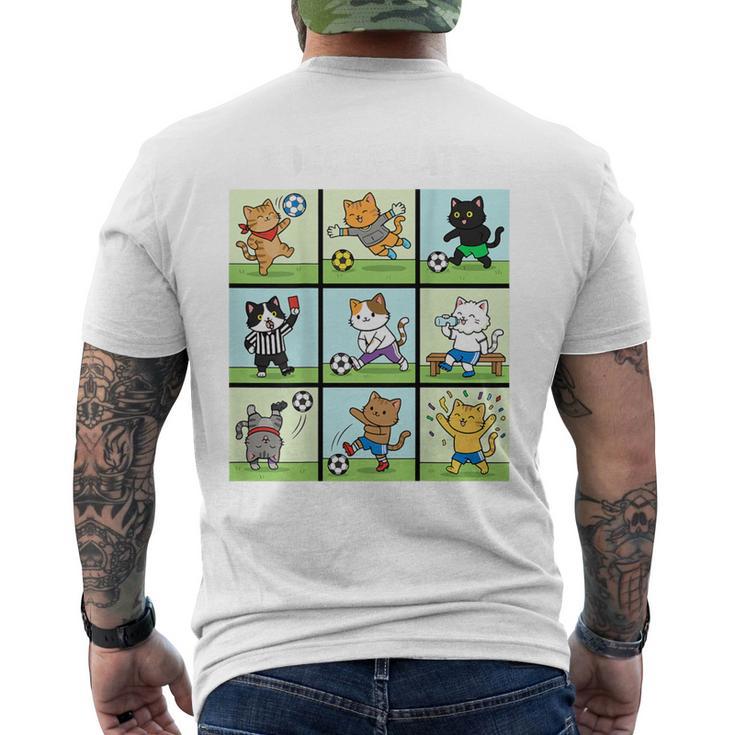 猫好きのためのフィットネス猫サッカーグラフィック メンズTシャツ バックプリント