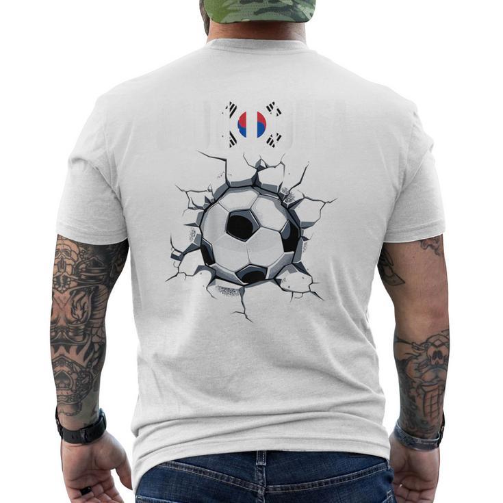 韓国サッカーファン 韓国フットボール ひび割れた壁 メンズTシャツ バックプリント