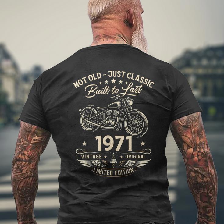 55 歳の誕生日男性オートバイ バイクに乗る人 1971 メンズTシャツ バックプリント 高齢者への贈り物