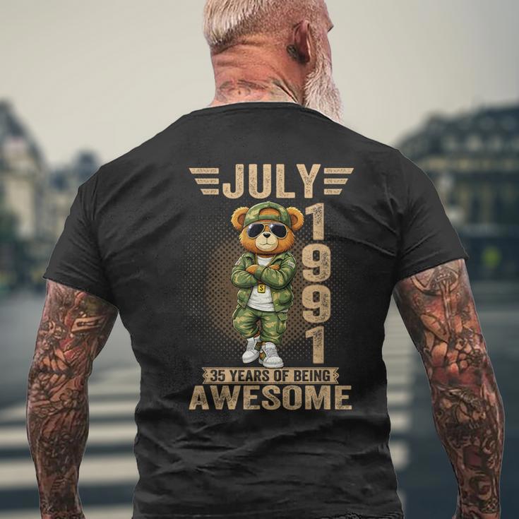 7月35日 誕生日デコレーション メンズ 35歳 1991年 35歳 テディベア メンズTシャツ バックプリント 高齢者への贈り物