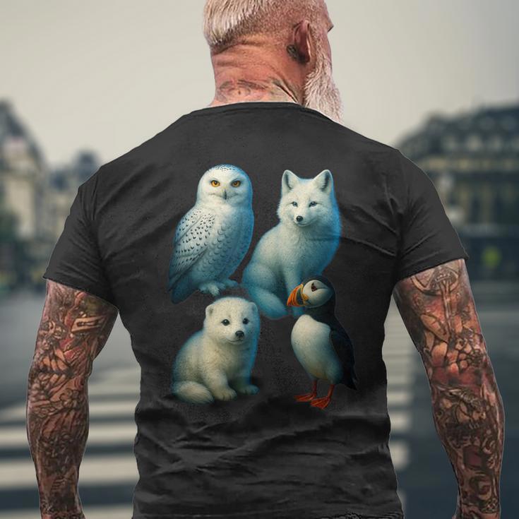 Arctic Animals コラージュ シロフクロウ キツネアザラシ ツノメ メンズTシャツ バックプリント 高齢者への贈り物
