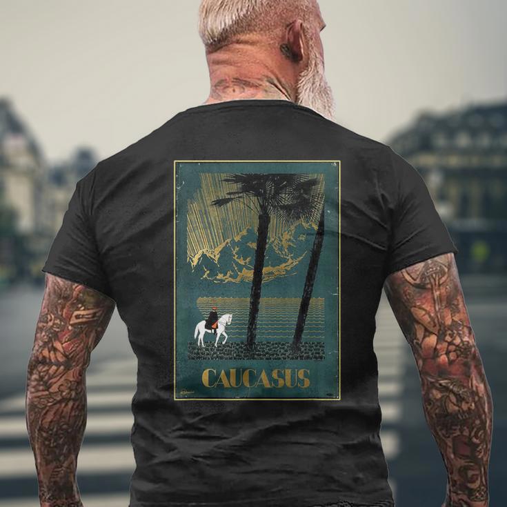 Caucasas Caucasus Mountains レトロ ヴィンテージ 馬 ライダー メンズTシャツ バックプリント 高齢者への贈り物