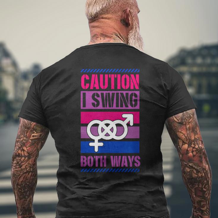 Caution Iwing Both Ways バイセクシャル プライド ジョーク メンズTシャツ バックプリント 高齢者への贈り物