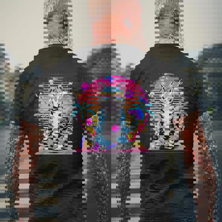 Cool Cat 瞑想 ヴェイパーウェーブ 80年代 レトロ シンセウェーブ メンズTシャツ バックプリント 高齢者への贈り物