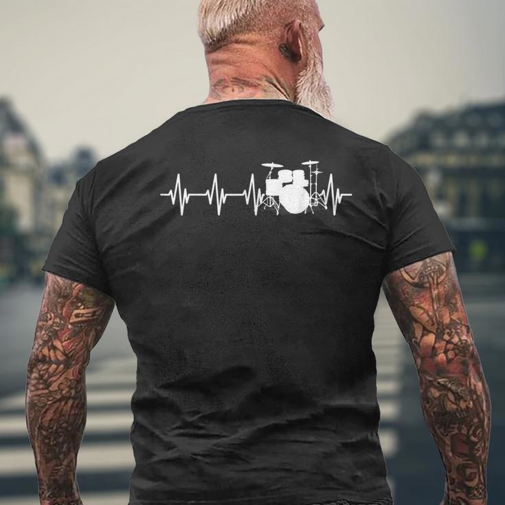Drums Heartbeat ドラマー&パーカッショニスト音楽愛好家向け メンズTシャツ バックプリント 高齢者への贈り物