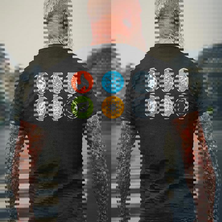 Gloomhaven Elements シンボル 火 氷 空 地球 ライトダーク メンズTシャツ バックプリント 高齢者への贈り物