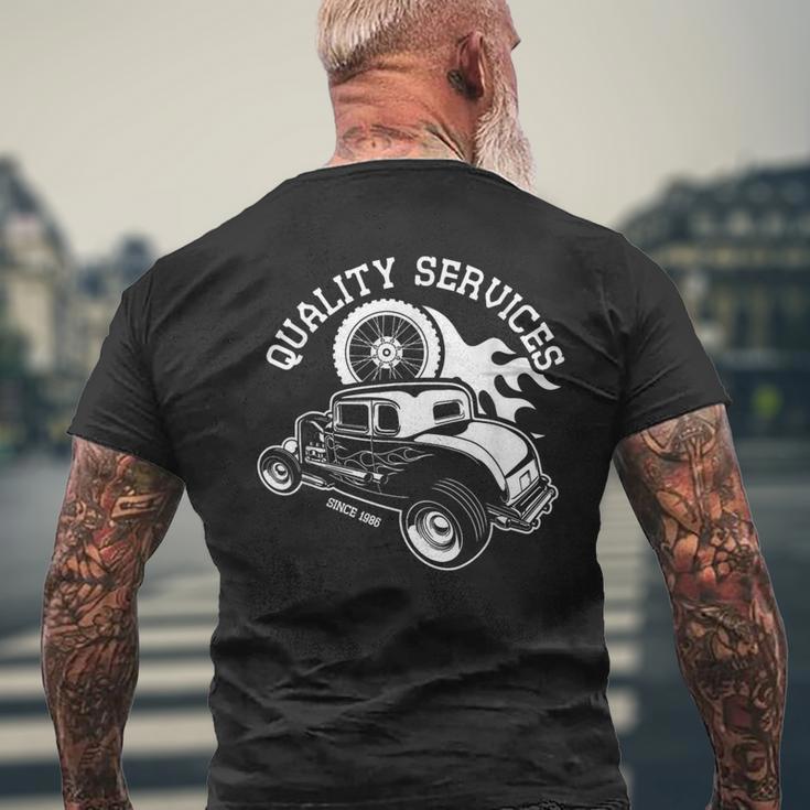 Hot Rodervice クラシック オールドアメリカンカー 自動車ガレージ メンズTシャツ バックプリント 高齢者への贈り物