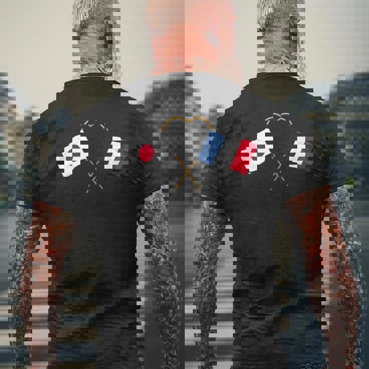 Japanese Flag France Flag フランス遺産 フランスのルーツ 日本の国旗 フランスの国旗 メンズTシャツ バックプリント 高齢者への贈り物