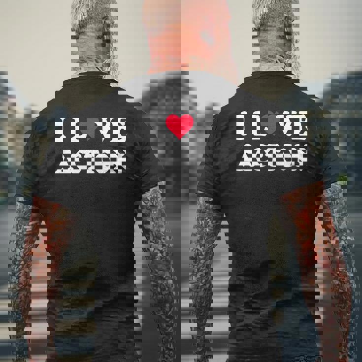 I Love Acton マッチング ガールフレンド&ボーイフレンド アクトン名 長袖tシャツ メンズTシャツ バックプリント 高齢者への贈り物