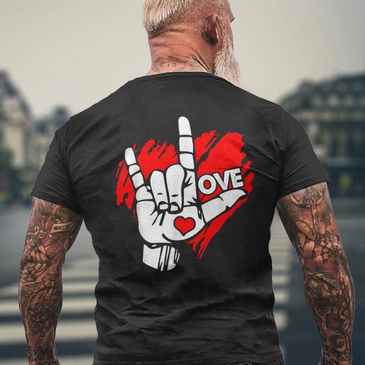 I Love You 手話 Asl Peak Languages メンズTシャツ バックプリント 高齢者への贈り物