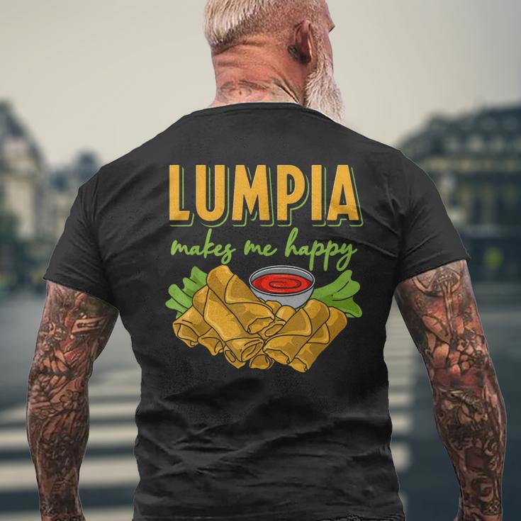 Lumpia Makes Me Happyルンピアは私を幸せにする フィリピンの春巻き 料理 食べ物 メンズTシャツ バックプリント 高齢者への贈り物