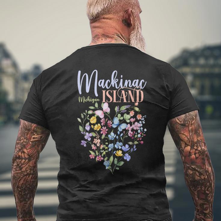 Mackinac Island Michigan Wildflowers Heart I Love Michigan Men's T-shirt Back Print Gifts for Old Men
