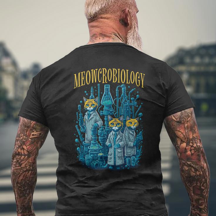 Meowcrobiology 猫 ニャー微生物学 科学 細菌学 メンズTシャツ バックプリント 高齢者への贈り物