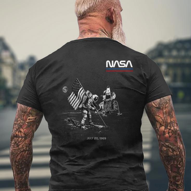 Nasaアポロミッション最初の月面着陸1969年7月20日レトロ メンズTシャツ バックプリント 高齢者への贈り物