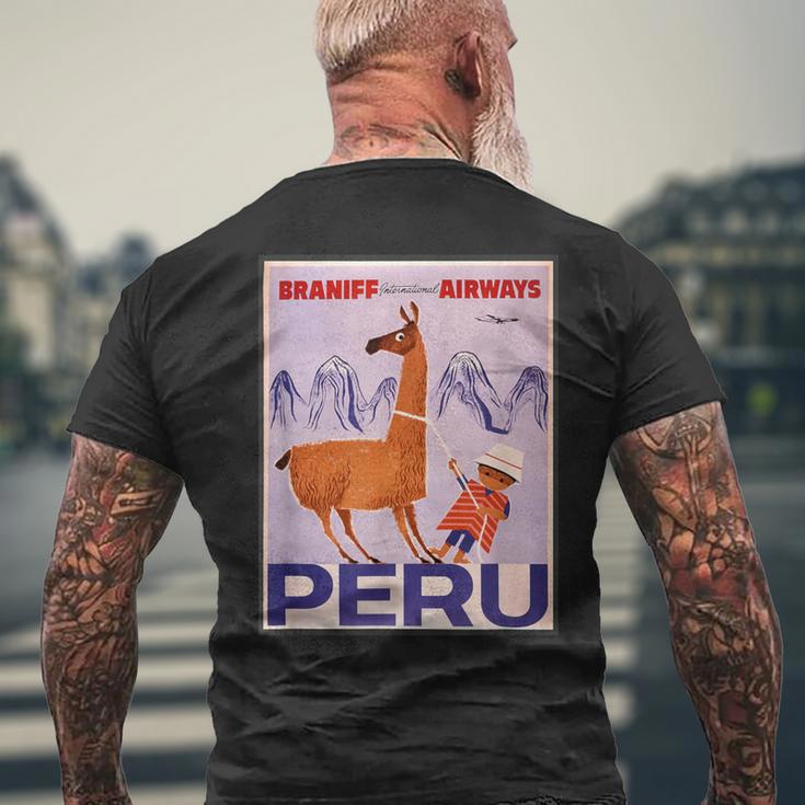 Peru レトロ ヴィンテージ 航空会社 トラベルポスター メンズTシャツ バックプリント 高齢者への贈り物