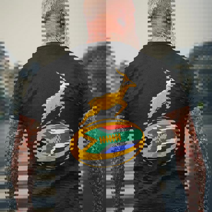 Springbok ラグビーボール & 南アフリカ国旗 メンズ レディース キッズ メンズTシャツ バックプリント 高齢者への贈り物