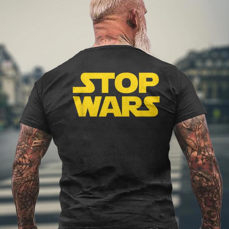Stop Wars 反戦メッセージ 地球と宇宙の平和 メンズTシャツ バックプリント 高齢者への贈り物