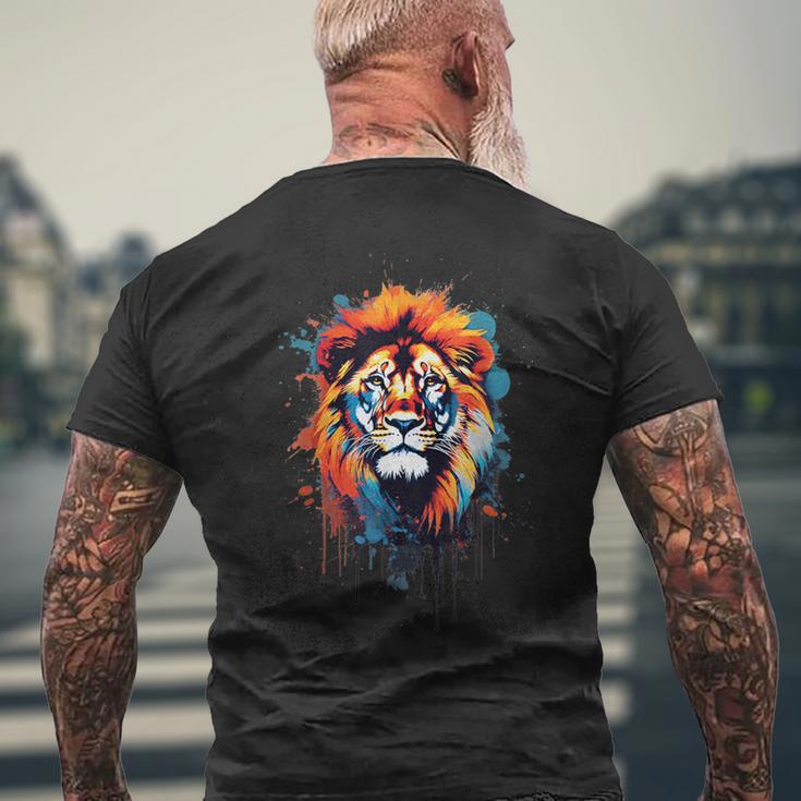 Strong Regal Lion Magestic Lion クールカラフルライオンステンシル メンズTシャツ バックプリント 高齢者への贈り物