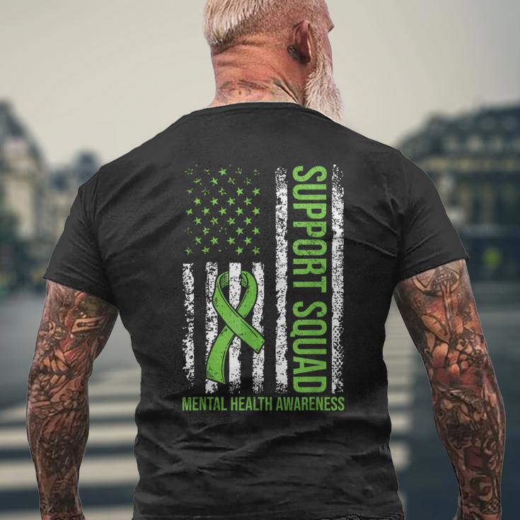 Support Mental Health Squad Awareness Us Flag Green Ribbon Men's T-shirt Back Print Gifts for Old Men
