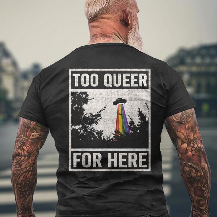 Too Queer For Here シャツ Gay Pride Alien Ufo メンズTシャツ バックプリント 高齢者への贈り物