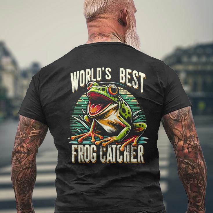 Worlds Best カエルキャッチキャッチャー ハンティングコレクター メンズTシャツ バックプリント 高齢者への贈り物