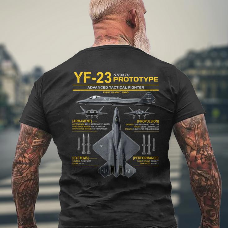 Yf-23 ステルス戦闘機 ミリタリー ジェット仕様 インフォグラフィック イエロー メンズTシャツ バックプリント 高齢者への贈り物