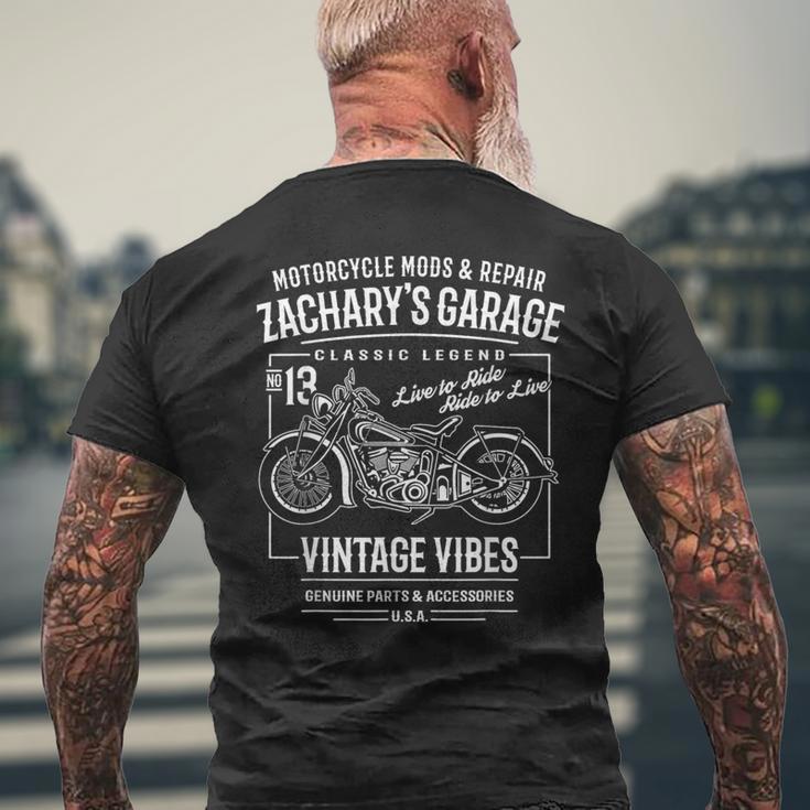 Zacharyのガレージバイクデザイン メンズTシャツ バックプリント 高齢者への贈り物
