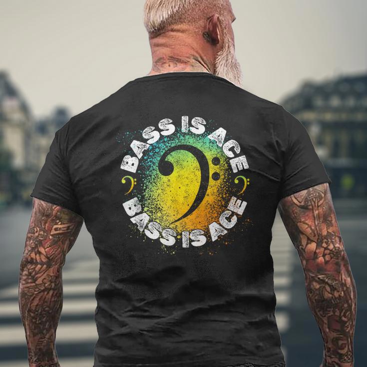 「ベースはエース」「Bass Is Ace」 ベーシストまたはベースギタリストのためのクールなヘ音記号 メンズTシャツ バックプリント 高齢者への贈り物