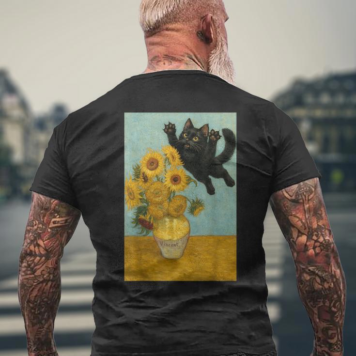 いたずら好きな猫 ひまわり ゴッホ 絵画 猫 メンズTシャツ バックプリント 高齢者への贈り物