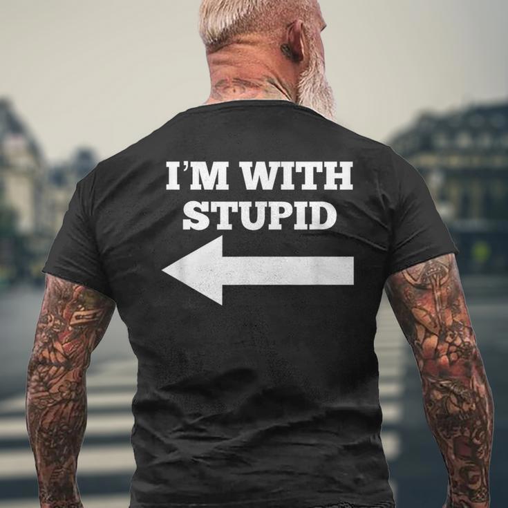 おかしい俺はバカと矢印が左向いてる メンズTシャツ バックプリント 高齢者への贈り物
