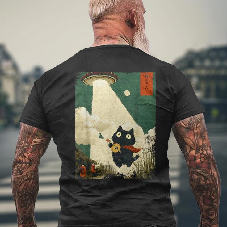 おもしろい 日本猫誘拐 エイリアン Ufo ギター ウクレレ 音楽 メンズTシャツ バックプリント 高齢者への贈り物