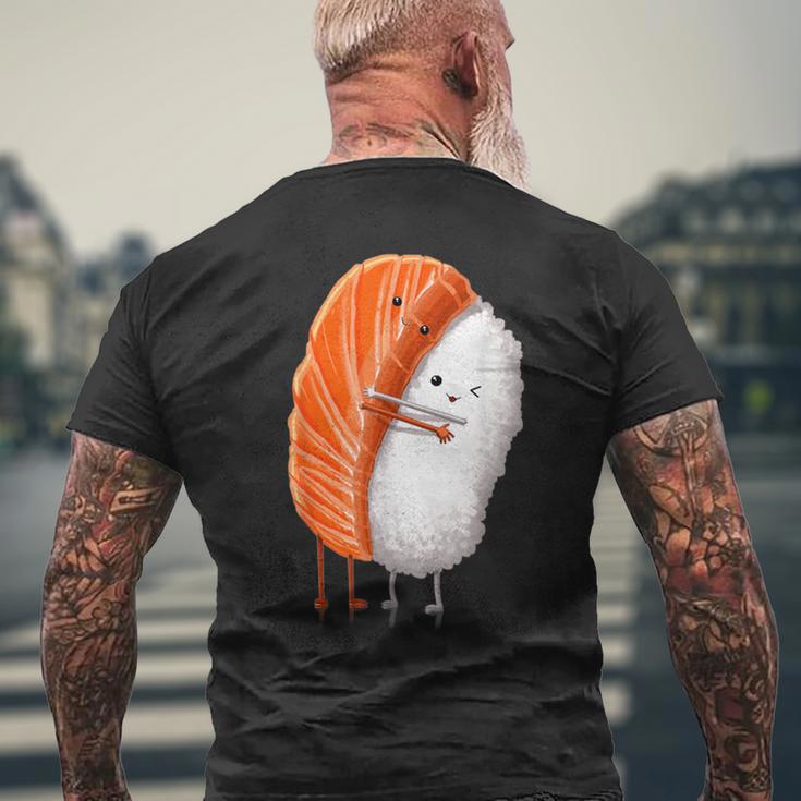 おもしろ寿司 ハグ サーモン かわいい 日本の寿司 カワイイ食べ物 メンズTシャツ バックプリント 高齢者への贈り物