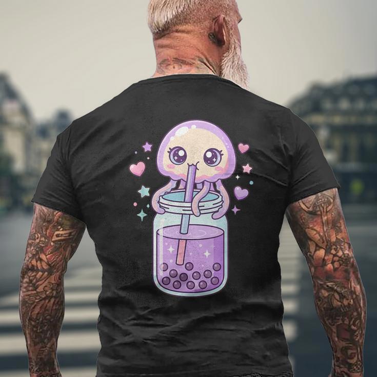かわいい クラゲ ドリンク ボバティー カワイイ バブルティー アニメ メンズTシャツ バックプリント 高齢者への贈り物
