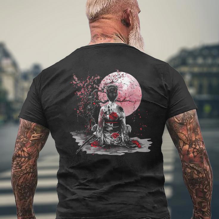 さくら 桜 日本の芸者 日本のサムライガール メンズTシャツ バックプリント 高齢者への贈り物