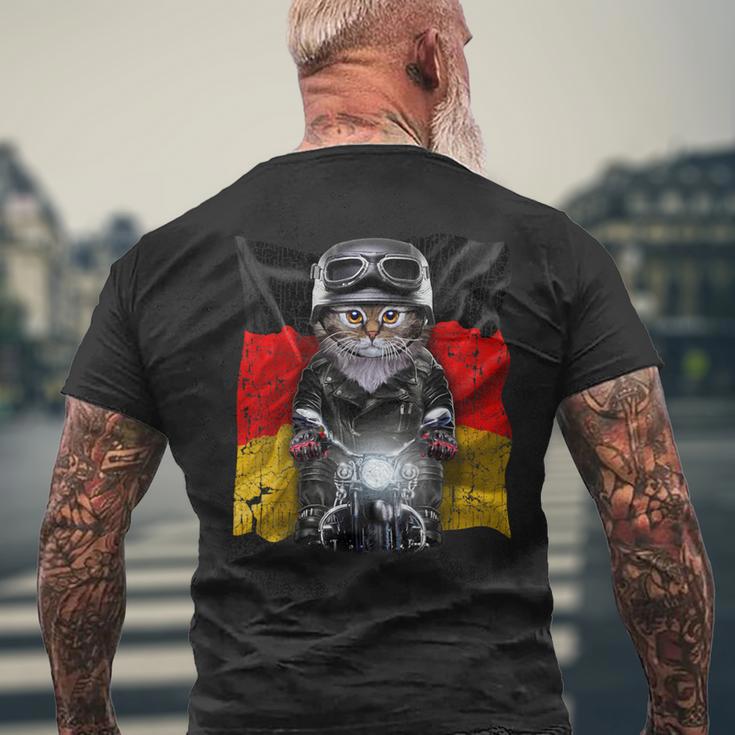ぶち猫 ねこ バイク ドイツ メンズTシャツ バックプリント 高齢者への贈り物