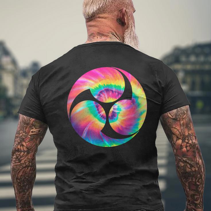みつどもえシンボル 70年代 タイダイ 太鼓ドラマー メンズTシャツ バックプリント 高齢者への贈り物