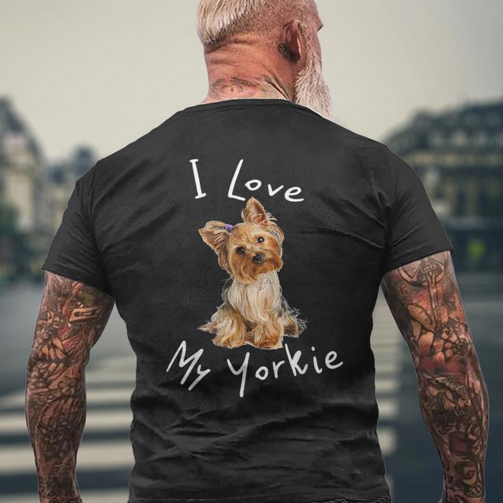 アイ・ラブ・マイ・ヨーキー・ヨーキー・ヨーキー・ドッグ・ファンへのギフト メンズTシャツ バックプリント 高齢者への贈り物