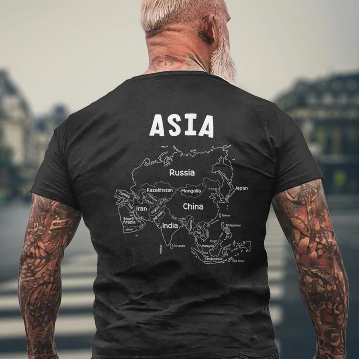 アジア、名前、国境の白い手描きの地図 メンズTシャツ バックプリント 高齢者への贈り物