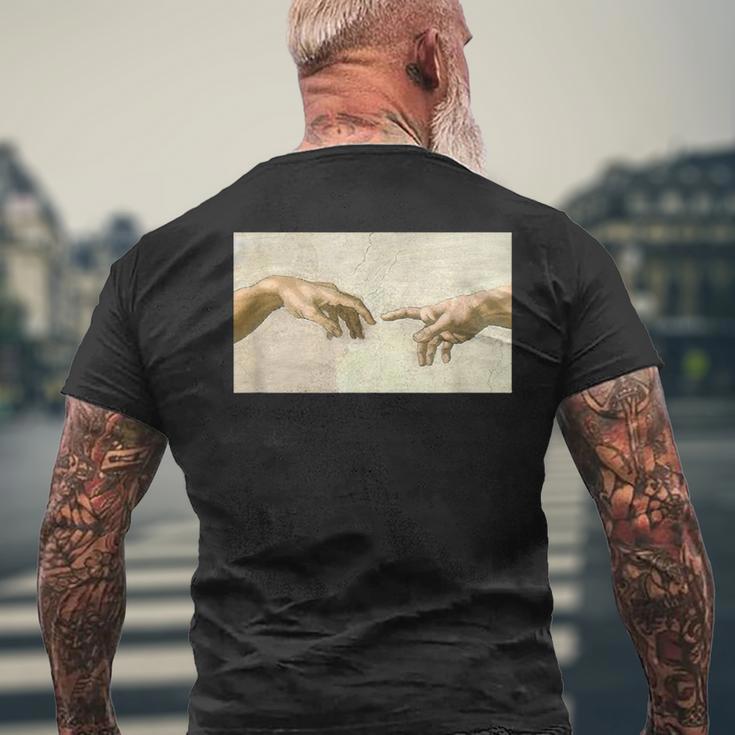 アダム・ミケランジェロによる創造 美術史 メンズTシャツ バックプリント 高齢者への贈り物