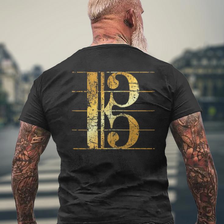 アルト音記号 ヴィンテージイエロー トロンボーン&ビオラミュージシャンズ メンズTシャツ バックプリント 高齢者への贈り物