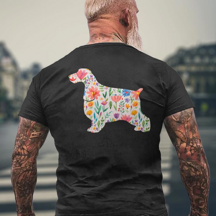 イングリッシュコッカースパニエル水彩フラワーデザイン。 メンズTシャツ バックプリント 高齢者への贈り物