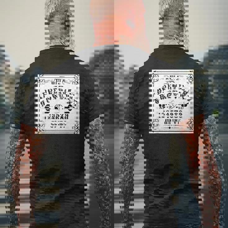 ウイジャボード ハロー超常現象捜査官 ゴシック・ウイジャ・ペイガン メンズTシャツ バックプリント 高齢者への贈り物