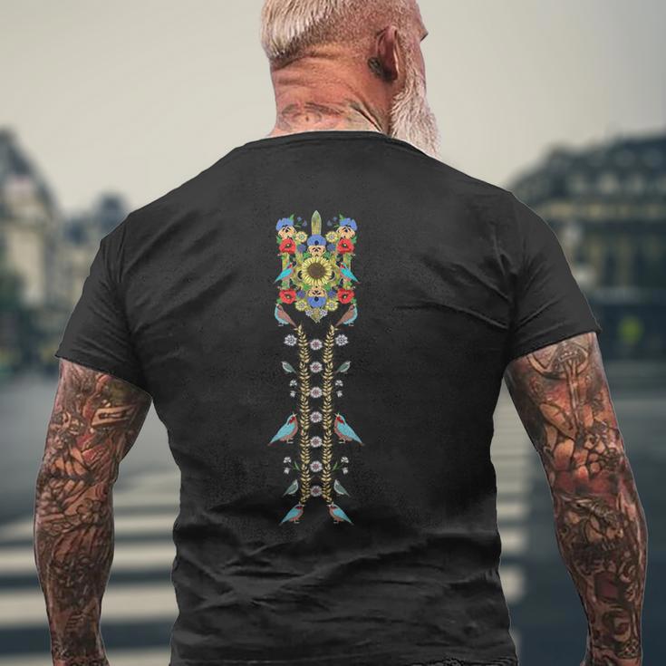 ウクライナのトリサブトライデント&鳥 フローラル ウクライナ ヴィシヴァンカ メンズTシャツ バックプリント 高齢者への贈り物