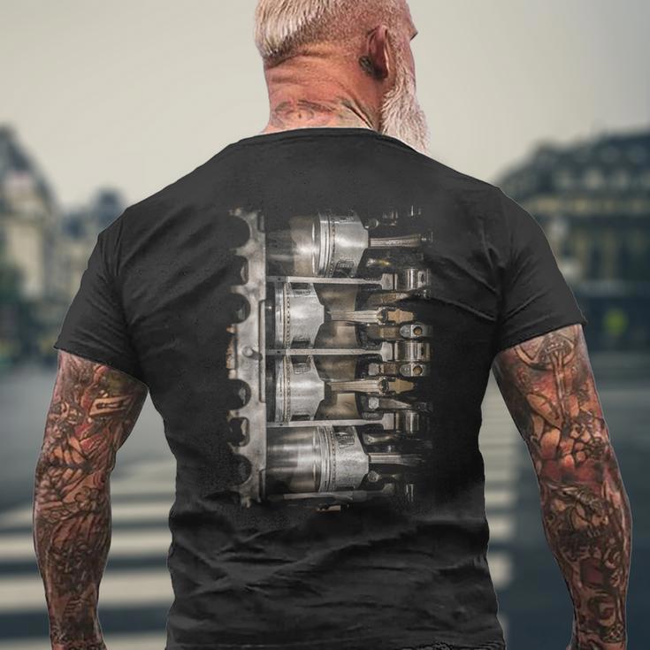 エンジンピストン断面背景 メンズTシャツ バックプリント 高齢者への贈り物