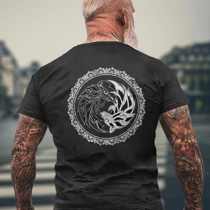 オオカミ陰陽ウルフ、陰陽太極拳、Qiゴング、ヨガ、Mma メンズTシャツ バックプリント 高齢者への贈り物