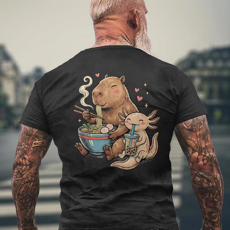 カピバラ×ウーパールーパー ラーメン&タピオカ かわいい メンズTシャツ バックプリント 高齢者への贈り物