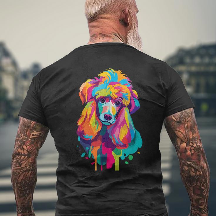 カラフルなポップアートデザイン スタンダードプードル犬 メンズTシャツ バックプリント 高齢者への贈り物