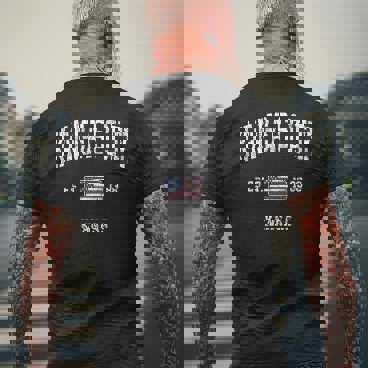 カンザスシティカンザスks ヴィンテージ アメリカ国旗 スポーツデザイン メンズTシャツ バックプリント 高齢者への贈り物