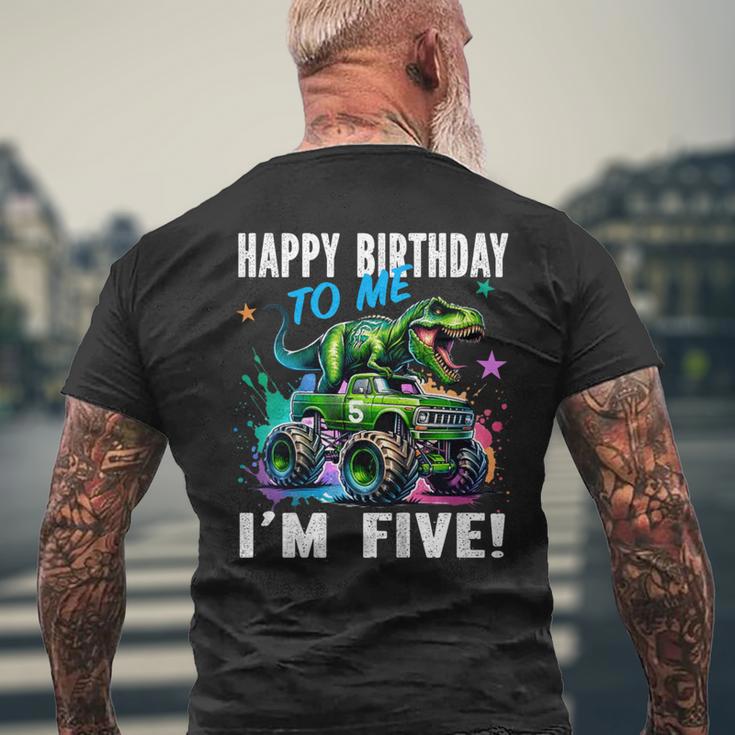 キッズ ハッピーモンスタートラックがテーマの5歳の誕生日 5歳 男の子 5歳 メンズTシャツ バックプリント 高齢者への贈り物