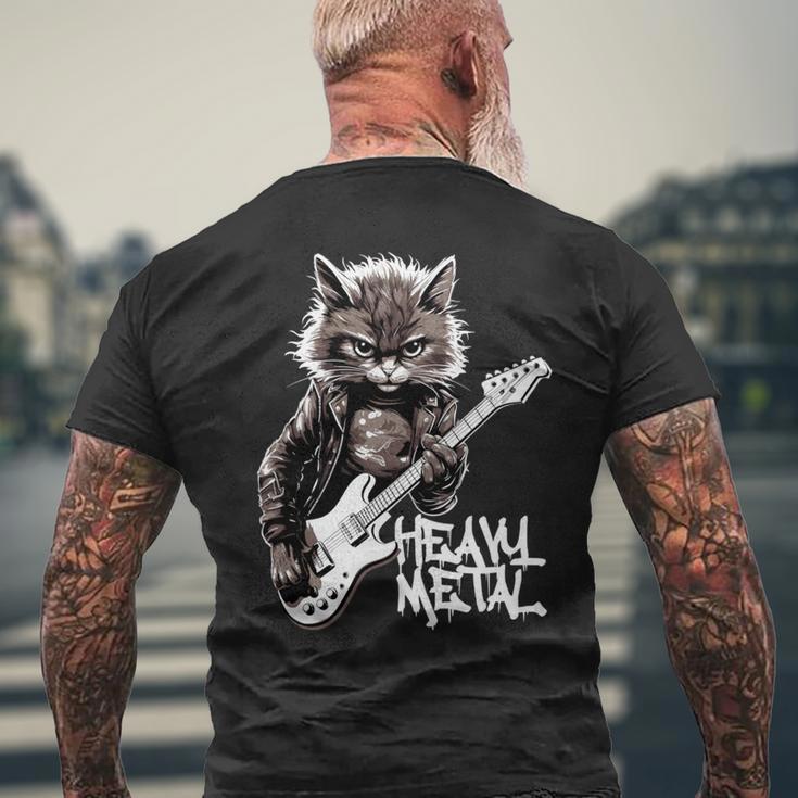 ギターを弾く猫 ヘヴィメタル ロックキャット おもしろギタリスト 長袖tシャツ メンズTシャツ バックプリント 高齢者への贈り物